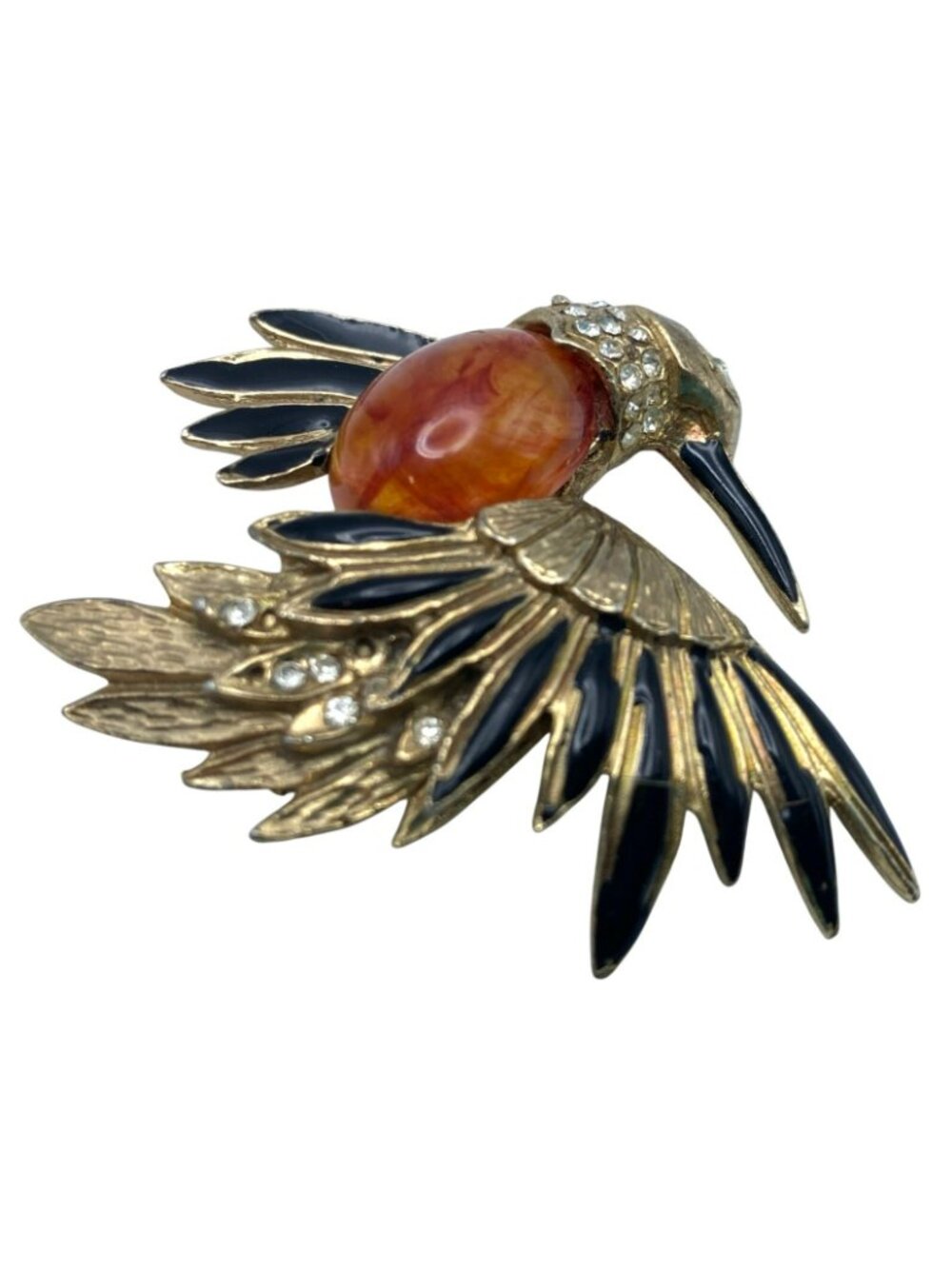 Jelly Belly Hummingbird Brooch Pin Vintage Enamel Bird Rhinestone MCM - Picture 2 of 6